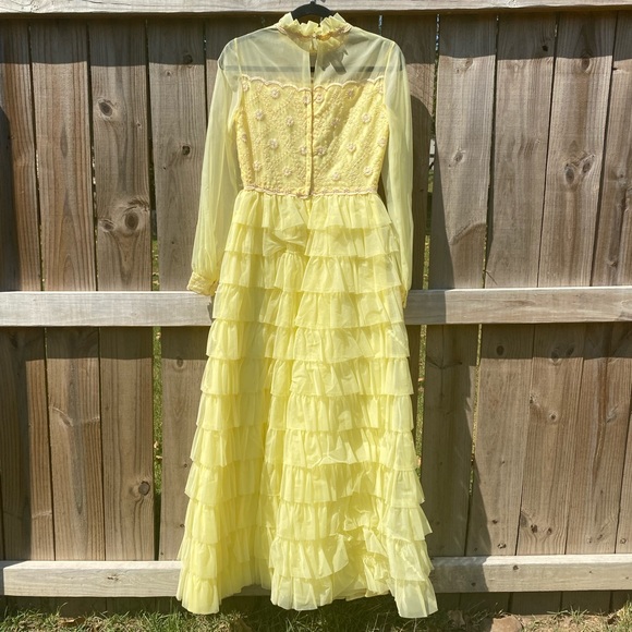 Vintage Nadine Lemon Yellow Ruffled Tiered Dress - Picture 8 of 16